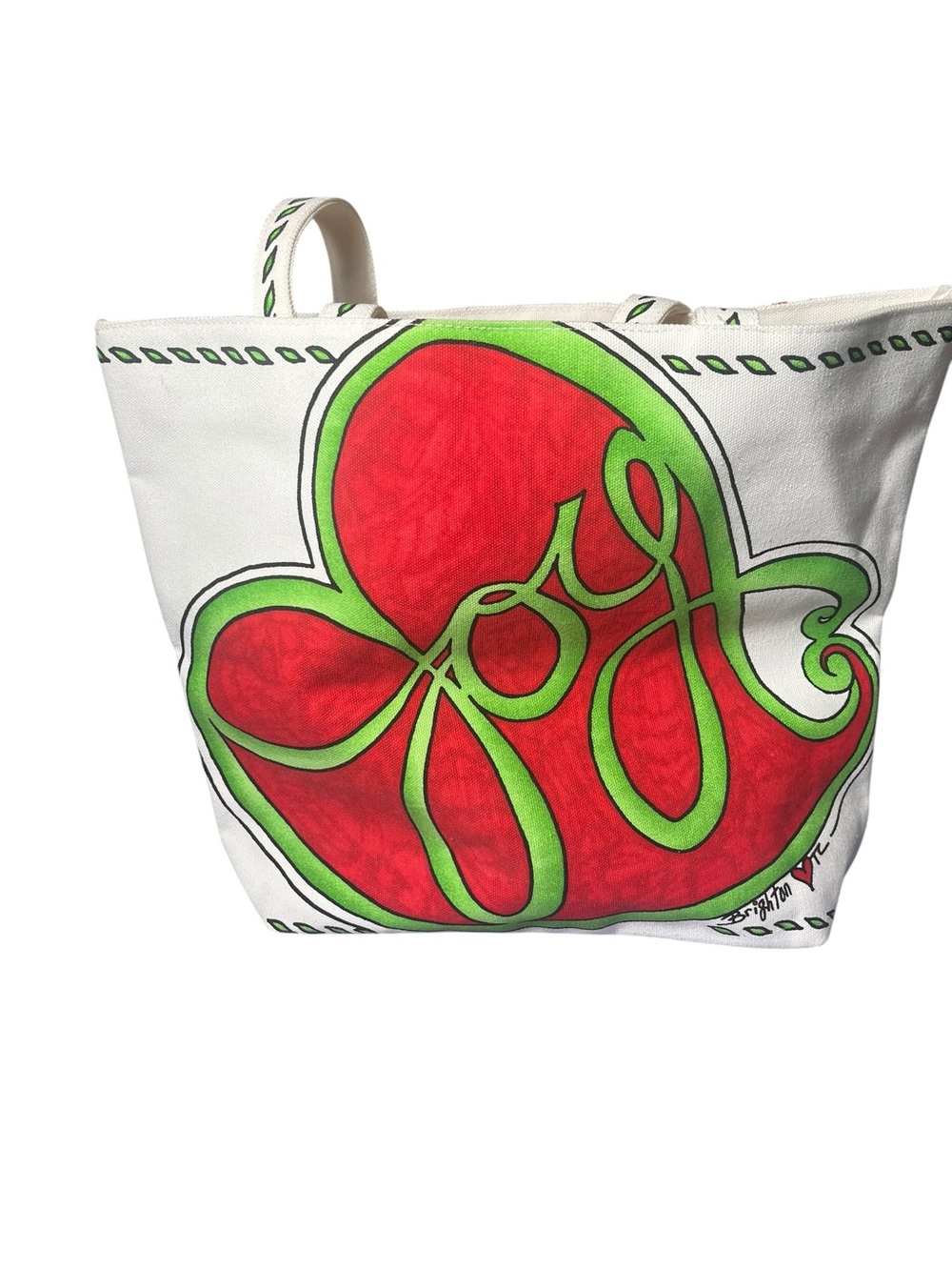 Brighton Christmas Tote Bag Red Green Heart Bird Canvas‎ Holiday